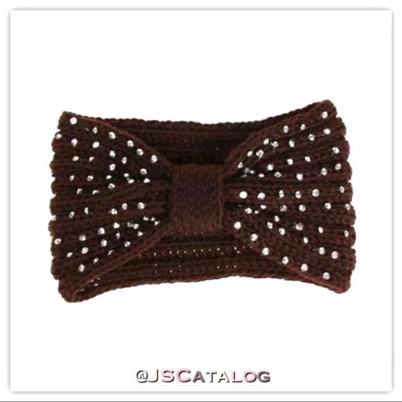 JSCatalog Accessories - 🤎Wide Bow Studded Winter Headband in Brown